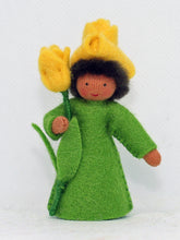 Tulip Prince (miniature standing felt doll, holding flower, yellow)