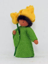 Tulip Prince (miniature standing felt doll, holding flower, yellow)