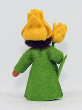 Tulip Prince (miniature standing felt doll, holding flower, yellow)