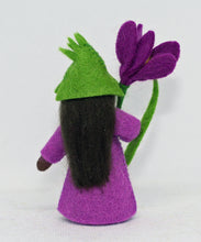 Crocus Fairy (miniature standing felt doll, holding flower)
