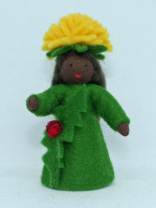 Dandelion Fairy (miniature standing felt doll, flower hat)