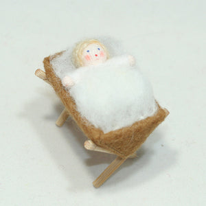 Holy Family (set of two standing and one wrapped miniature felt dolls)