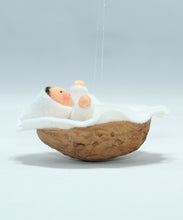 Baby Doll in Walnut Manger – 2" Handmade Felt Waldorf Decoration by Ambrosius