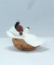 Baby Doll in Walnut Manger – 2" Handmade Felt Waldorf Decoration by Ambrosius