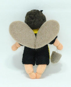 Bee Baby (miniature bendable hanging felt doll, with apron) - Eco Flower Fairies LLC - Waldorf Doll Shop - Handmade by Ambrosius
