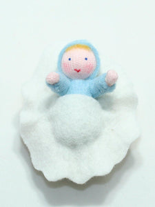 Baby in Walnut Cradle (miniature non-detachable hanging felt doll set) - Eco Flower Fairies LLC - Waldorf Doll Shop - Handmade by Ambrosius