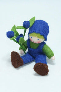 Blueberry Pixie Doll – 2.5” & 3.5” Handmade Felt Waldorf Decorations by Ambrosius