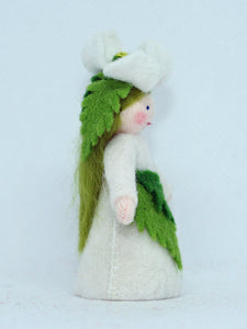 Christmas Rose Fairy (miniature standing felt doll, flower hat)