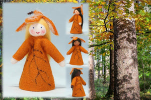 Beech Fairy (miniature standing felt doll, leaf hat) - Eco Flower Fairies LLC - Waldorf Doll Shop - Handmade by Ambrosius