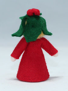 Holly Berry Fairy Doll – 2.5" Handmade Felt Waldorf Decoration by Ambrosius