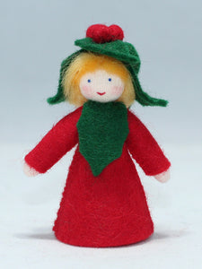 Handmade Holly Berry Fairy Doll by Ambrosius – Eco-Friendly Wool Felt Waldorf Toy from Eco Flower Fairies LLC