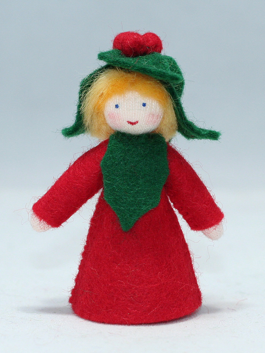 Handmade Holly Berry Fairy Doll by Ambrosius – Eco-Friendly Wool Felt Waldorf Toy from Eco Flower Fairies LLC