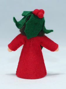 Holly Berry Fairy Doll – 2.5" Handmade Felt Waldorf Decoration by Ambrosius