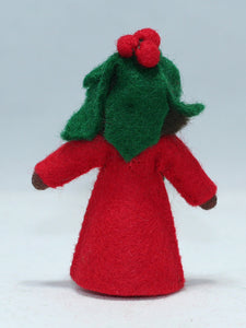 Holly Berry Fairy Doll – 2.5" Handmade Felt Waldorf Decoration by Ambrosius