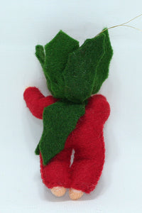 Holly Berry Baby Doll – 2.5" Handmade Felt Waldorf Decoration by Ambrosius