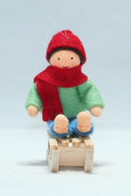 Handmade Kid Doll on Sleigh by Ambrosius – Eco-Friendly Wool Felt Waldorf Toy from Eco Flower Fairies LLC
