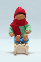 Handmade Kid Doll on Sleigh by Ambrosius – Eco-Friendly Wool Felt Waldorf Toy from Eco Flower Fairies LLC