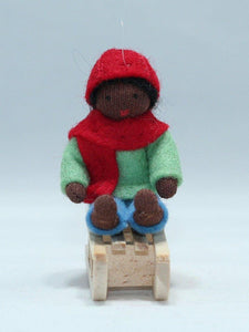 Handmade Kid Doll on Sleigh by Ambrosius – Eco-Friendly Wool Felt Waldorf Toy from Eco Flower Fairies LLC