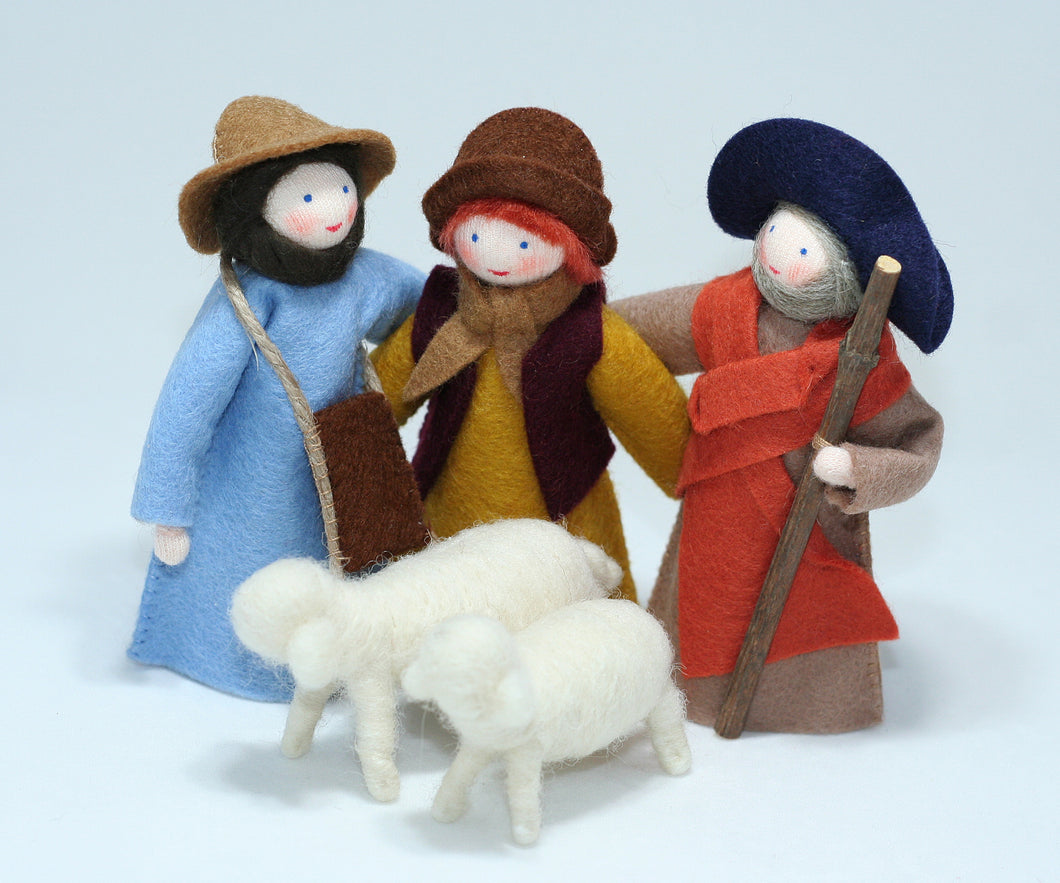 Handmade Nativity Three Shepherds Doll Set by Ambrosius – Eco-Friendly Wool Felt Waldorf Toy from Eco Flower Fairies LLC
