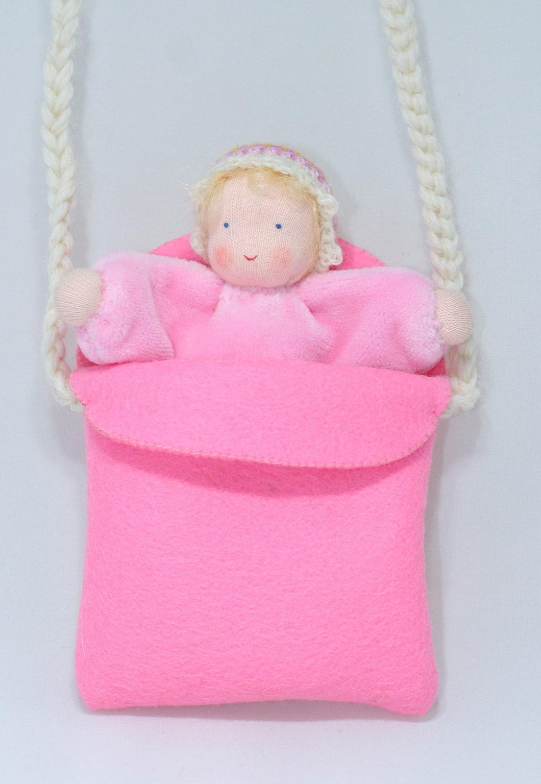 Baby in Pocket Purse (miniature soft felt doll set) - Eco Flower Fairies LLC - Waldorf Doll Shop - Handmade by Ambrosius