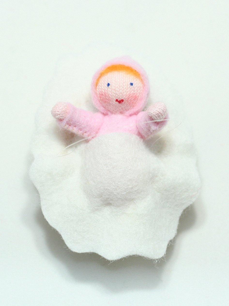 Baby in Walnut Cradle (non-detachable hanging felt doll set) - Eco Flower Fairies LLC - Waldorf Doll Shop - Handmade by Ambrosius