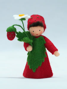 Handmade Wild Strawberry Fairy Doll by Ambrosius – Eco-Friendly Wool Felt Waldorf Toy from Eco Flower Fairies LLC