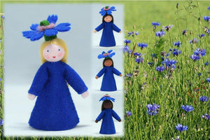 Cornflower Fairy (flower hat, fair skin) | Waldorf Doll Shop | Eco Flower Fairies | Handmade by Ambrosius