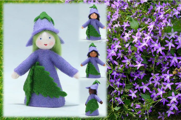 Bluebell Fairy (miniature standing felt doll, flower hat)