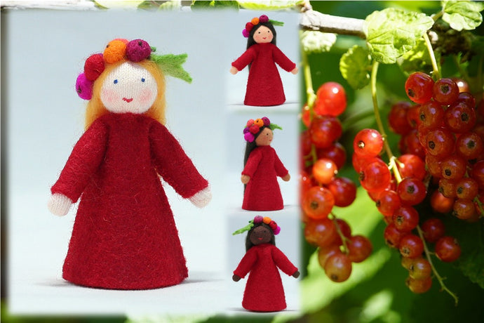 Redcurrant Fairy (miniature standing felt doll, berry hat)