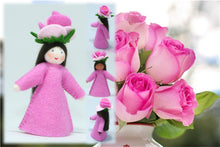 Rose Fairy (miniature standing felt doll, flower hat, hot pink)