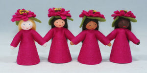 Zinnia Fairy (miniature standing felt doll, flower hat)