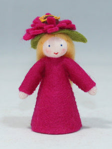 Zinnia Fairy (miniature standing felt doll, flower hat)