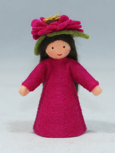 3" Zinnia Fairy (miniature standing felt doll, flower hat)