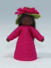 Zinnia Fairy (miniature standing felt doll, flower hat)
